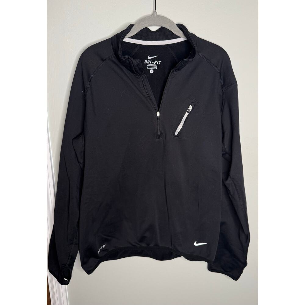 Nike Dri-Fit Men's Pullover Jacket 1/4 Zip Thumb Hole Sleeves Black - Size M